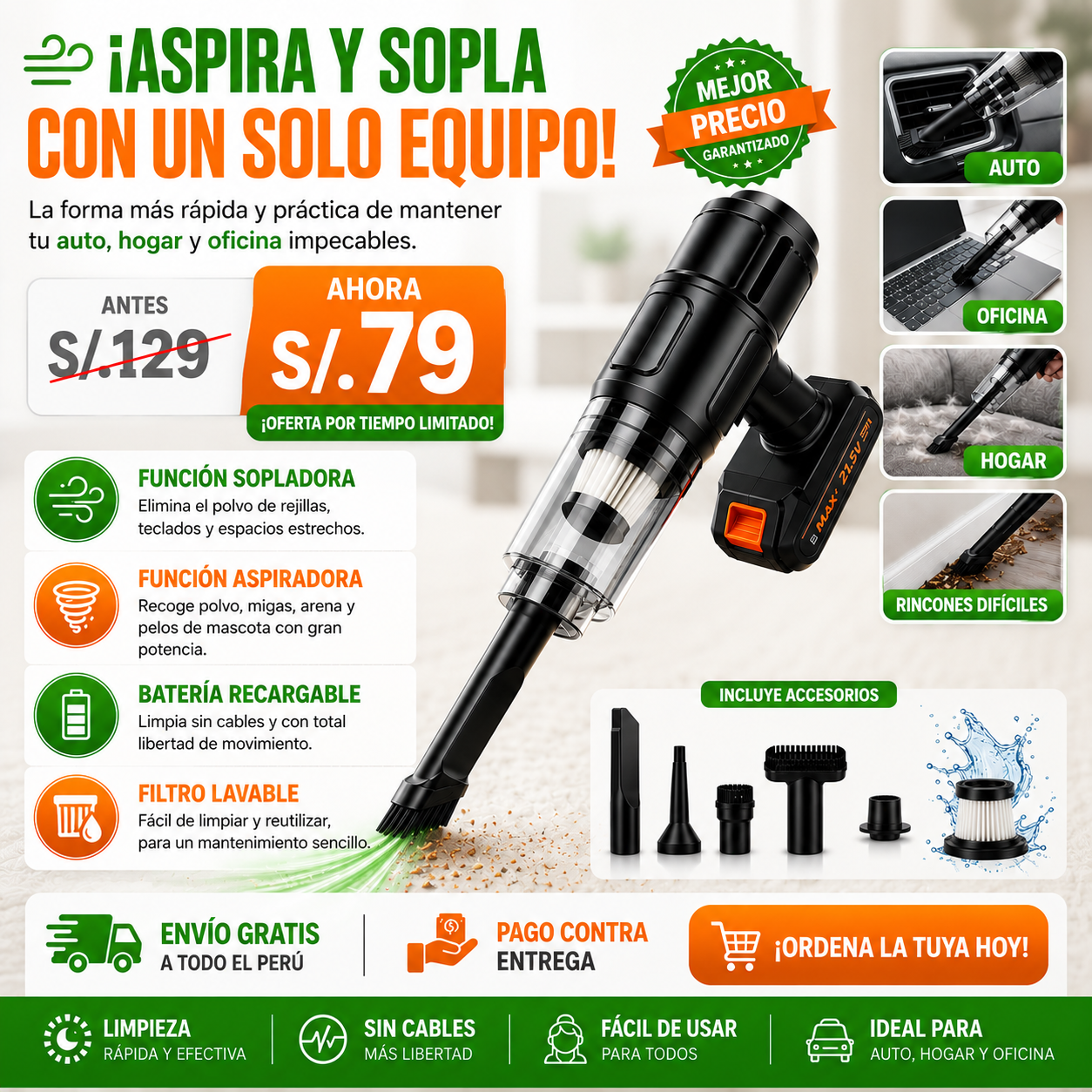 ASPIRADORA PORTATIL INALAMBRICA A BATERIA